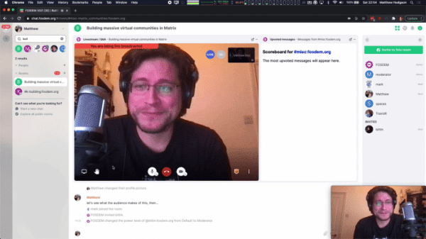 FOSDEM: Wie Matrix dies europäische Open-Source-Treffen ins Web brachte
   
    FOSDEM: Wie Matrix dies europäische Open-Source-Treffen ins Web brachte