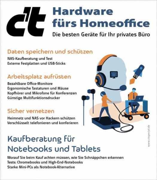 c't-Sonderheft Hardware fürs Homeoffice ab jetzt im Handel verfügbar
   
    c't-Sonderheft Hardware fürs Homeoffice ab jetzt im Handel verfügbar